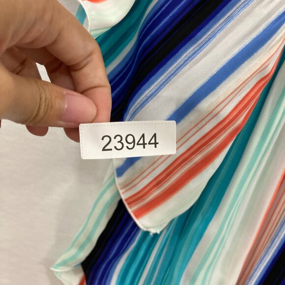 New Worthington size XL Colorful Striped Pleated Ruffle Blouse Romantic Vacation - Picture 9 of 9